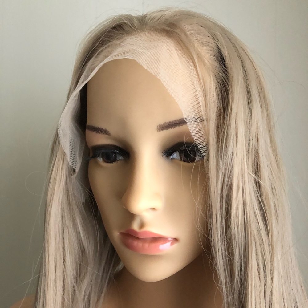 NWT 33” lace human hair Remy mix halo /dirty blonde blended straight long wig - Picture 3 of 15